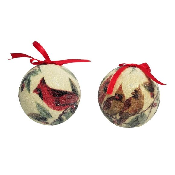 Unbranded Other - Decorative Christmas Balls Frosted Birds Cardinals Bulbs Pair Set Red Ornaments